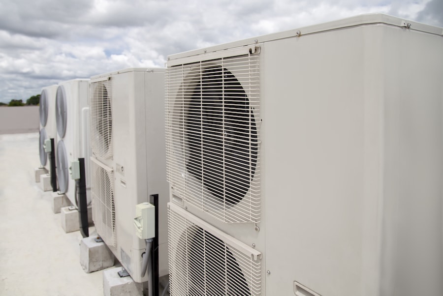 air-conditioning-units-roof-with-blue-sky-background
