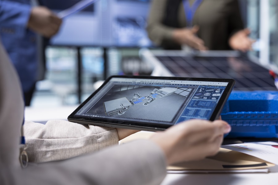 photovoltaics-factory-manager-visualizes-factory-floor-designs-tablet